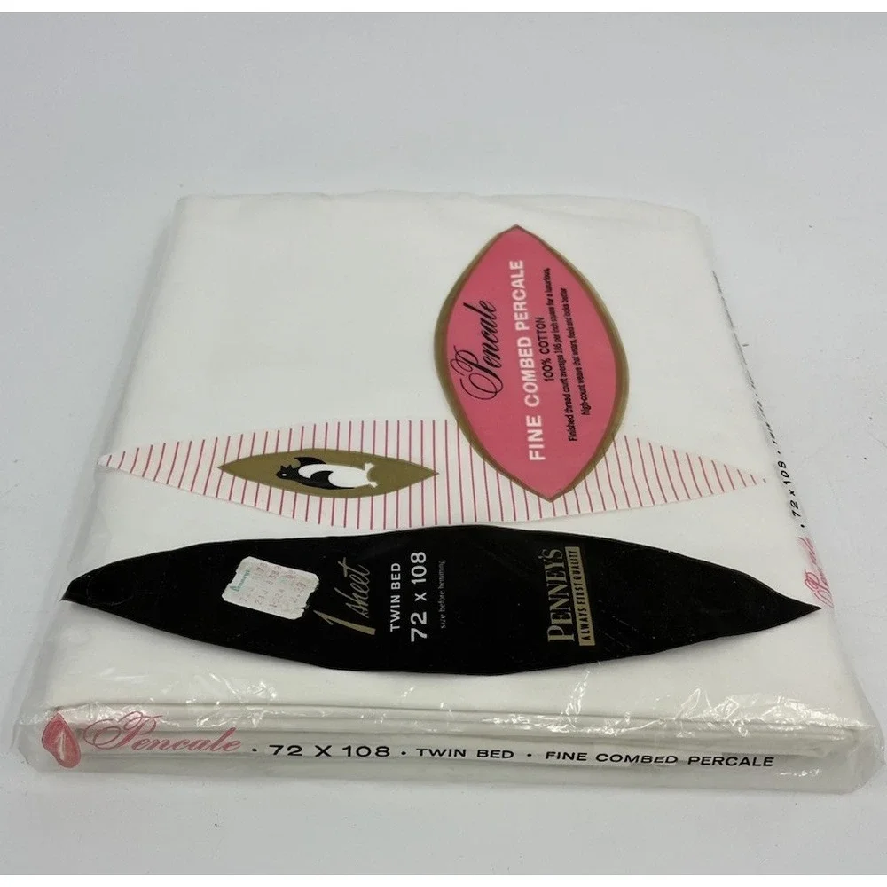 Vintage JC Penney Percale Twin Sheet Flat White Cotton New Old Stock